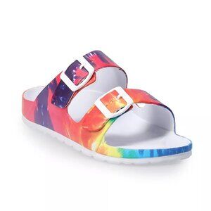 SO TIE DYE PASSION FRUIT SLIDE SANDALS SIZE 10